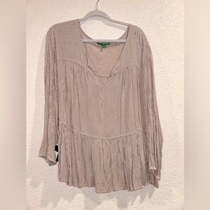 Plus size flowy cream/tan striped blouse